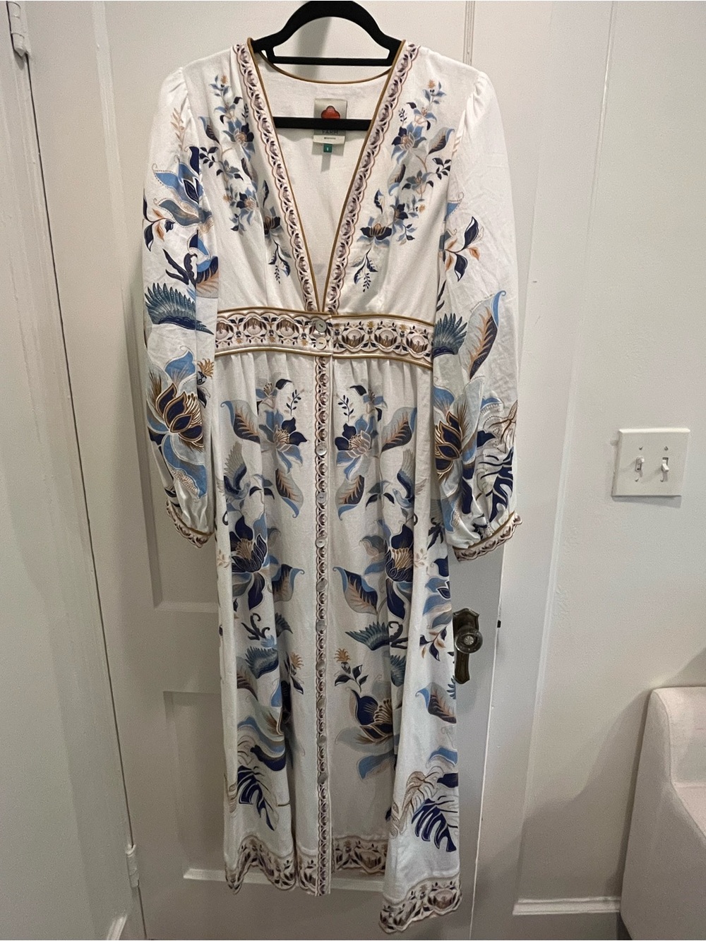 FARM Rio Maxi Dress with Blue and Tan Floral Embroidery - Mystic Blue Lotus - Picture 3 of 5